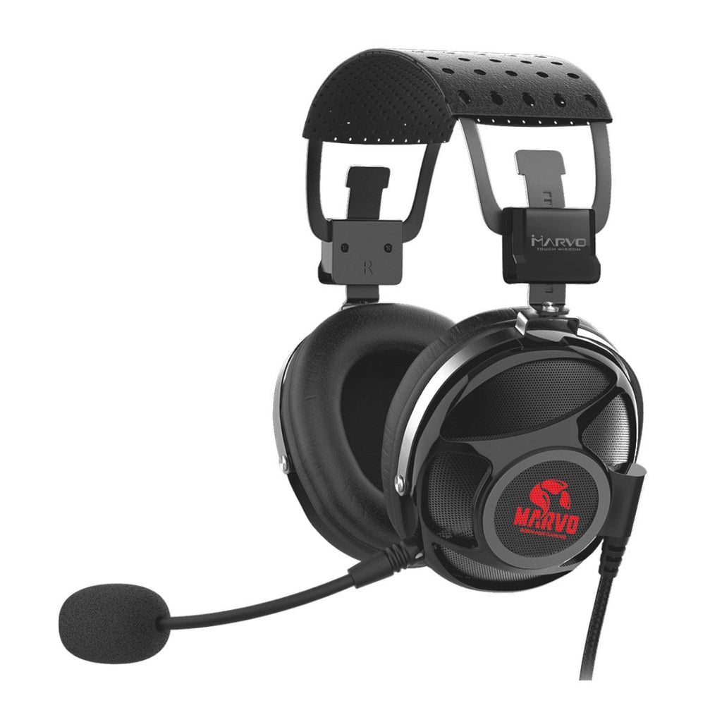 Marvo Pro Casque de jeu son surround virtuel 7.1 avec rétroéclairage rouge, câble 2 m (HG9053)