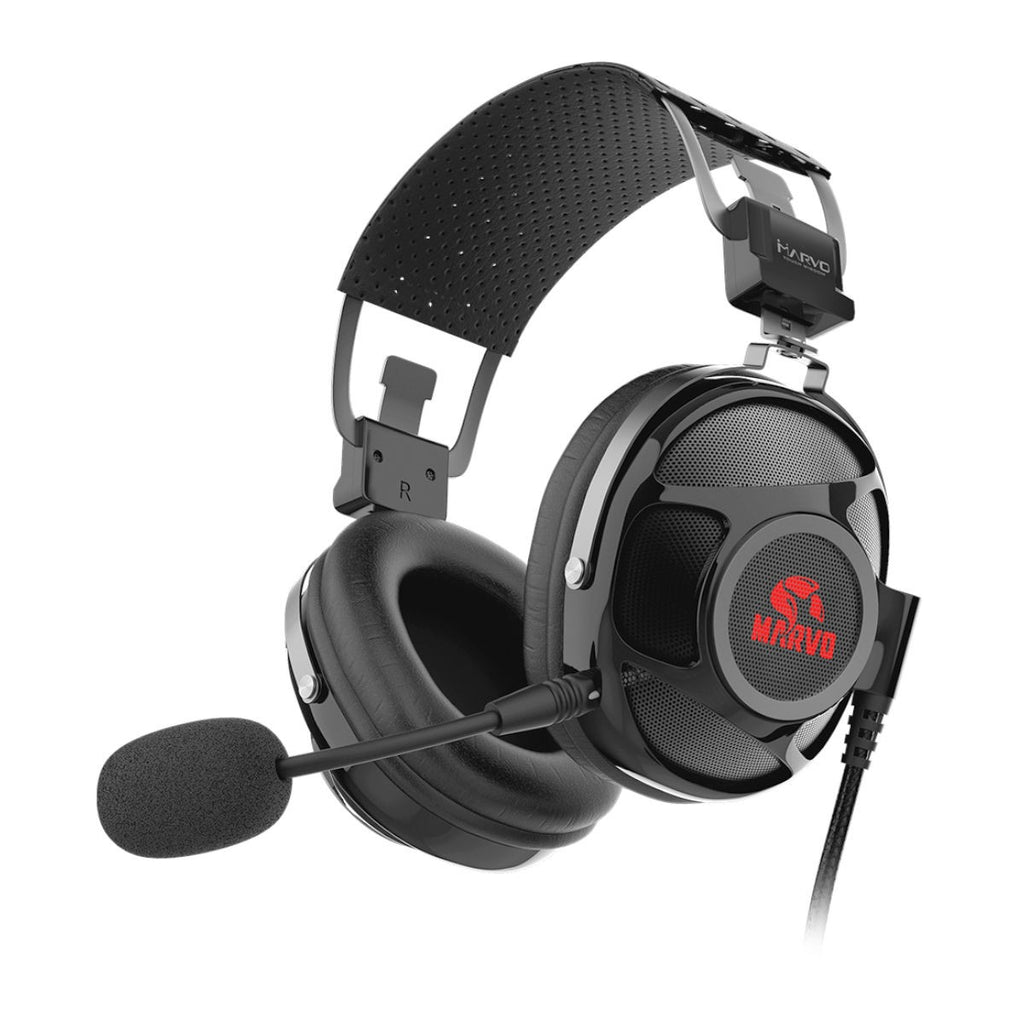 Marvo Pro Casque de jeu son surround virtuel 7.1 avec rétroéclairage rouge, câble 2 m (HG9053)