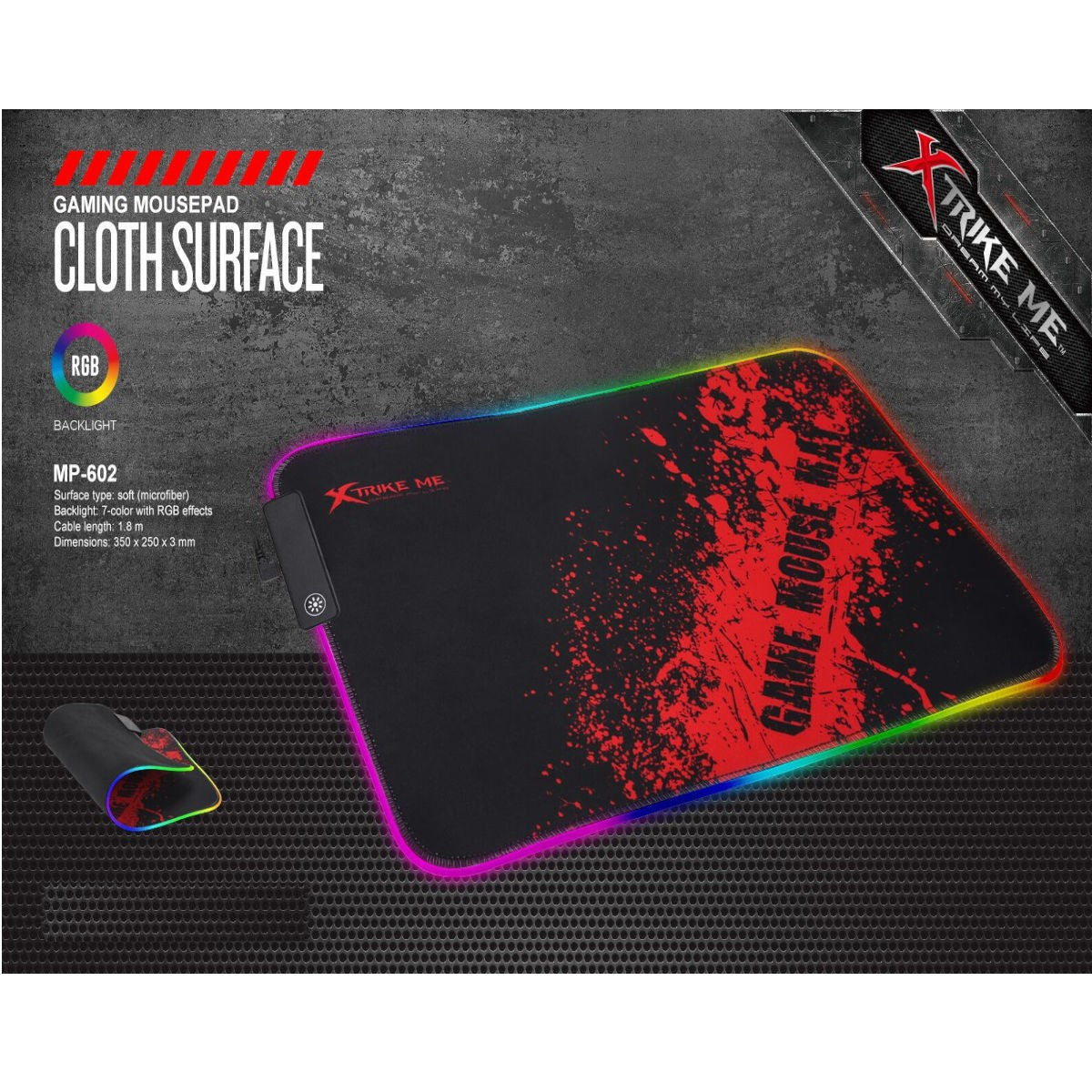Xtrike Me Tapis de souris RGB, surface sans friction, MP-602